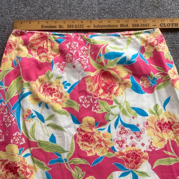 Carolina Blues‎ Skirt Womens 12 Orange Pink Floral Stretch Tropical Pencil Beach - Picture 4 of 10